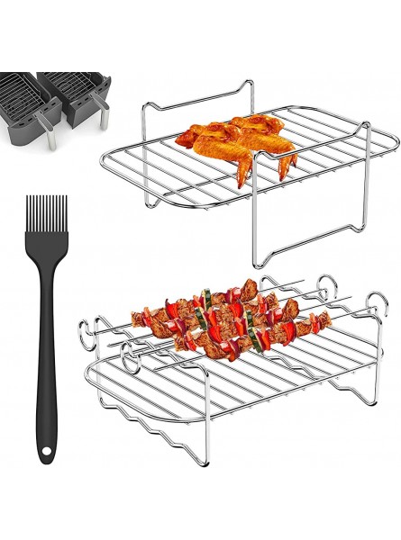 2Pcs Air Fryer Rack for Ninja Dual Air Fryer 304 Stainless Steel Air Fryer Accessories with 4 Barbecue Sticks & Oil Brush ​for Double Basket Air Fryers Oven Microwave Baking Roastin 2Pack - PXYD7XXK