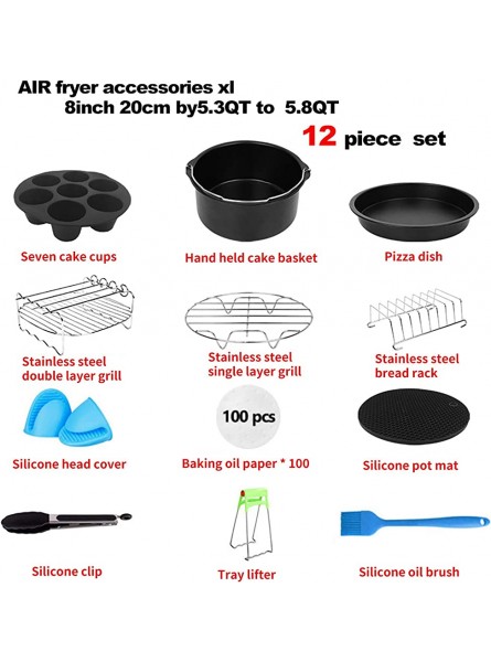 Cake Kit Fryer Air Inch Deep Fryer 7 Accessories with 12PCS Air Barrel Kitchen，Dining & Bar Air Fryer Tray Liners Rectangle Prime Video multicolor One Size - UYNB7PR2