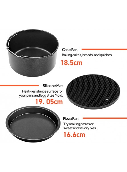 COSORI Air Fryer Accessories Set Fit All of Brands 3.5 L Pack of 6 Including Cake Pan Pizza Pan Metal Holder Multi-Purpose Rack with Skewers Silicone Mat Egg Bites Mold with Lid - DHDVON19