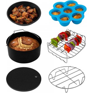 COSORI Air Fryer Accessories Set Fit All of Brands 3.5 L Pack of 6 Including Cake Pan Pizza Pan Metal Holder Multi-Purpose Rack with Skewers Silicone Mat Egg Bites Mold with Lid - DHDVON19