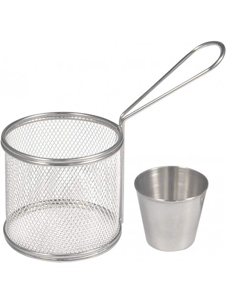 Fry Baskets Mini Round Stainless Steel French Fries Mesh Fryer Basket Holder Cooking Tool with Sauce Cup for Table Serving Food Presentation Kitchen Use2pcs Baskets + 2pcs Cups - RSWXJSBU
