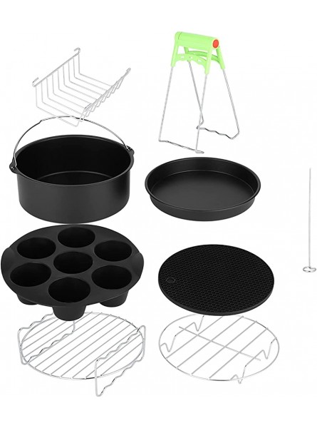 Fryer Accessories 8pcs Air Fryer Kits Metal Holder for Fit All Cake Barrel Pizza Pan Cupcake Pan Oven Mitts Skewer Rack - GFXT4VBO