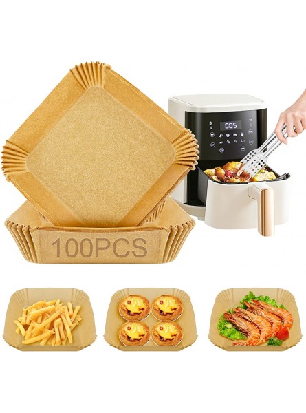 Meetory 100Pcs Air Fryer Disposable Paper Liner Baking Paper Airfryer with 1 Grill Tongs Square Airfryer Paper Hot Air Fryer Baking Paper for Frying Pan Oven Microwave 16x16x4.5cm - TSUB20SI