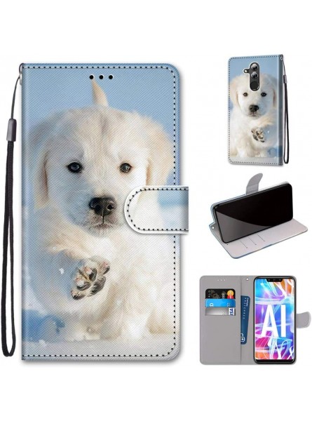 Miagon Full Body Case for Huawei Mate 20 Lite,Colorful Pattern Design PU Leather Flip Wallet Case Cover with Magnetic Closure Stand Card Slot,Snow Dog - LOQGEORX