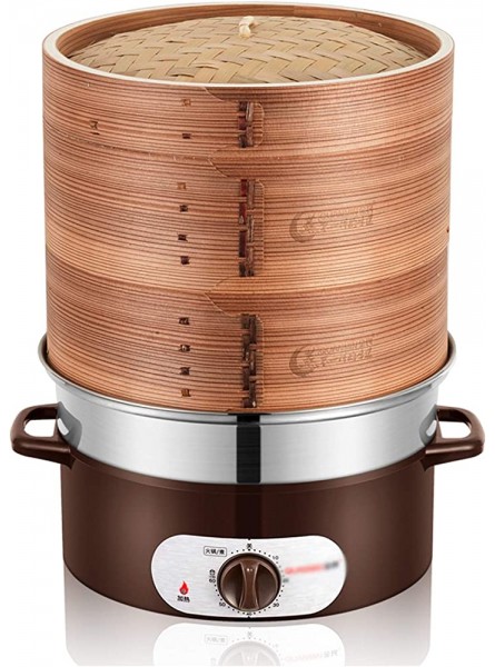 28cm Natural bamboo Steam Pot 3 Layer Thicken Hot Pot Cooker Anti-dry Electric steamer Stainless steel base 1350W - LJFQRXJB
