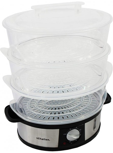 Schallen Premium Healthy Cooking Electric Large 12L Capacity 3 Tier Rice Meat Vegetable Food Steamer | Stainless Steel | 60 Minute Timer - ZAGNTOUA