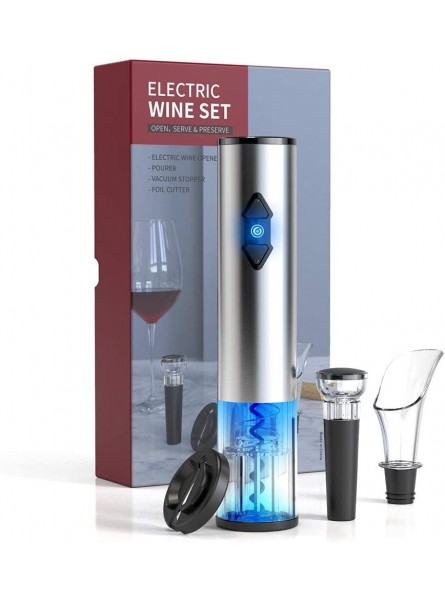 CIRCLE JOY Electric Wine Bottle Openers Set Battery Operated Wine Opener Kit Cordless Automatic Corkscrew Combo with Attached Foil Cutter Vacuum Stopper Wine Aerator Pourer Stainless Steel - LZRCEGHM