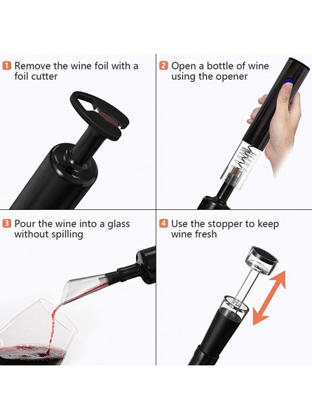 Electric Wine Opener Rechargeable Corkscrew Professional Automatic Cordless Wine Bottle Opener with Foil Cutter Wine Pourer and Vacuum Stopper for Home Restaurant Party and as Gift - VROSBE00
