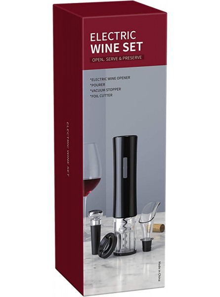 Electric Wine Opener Set Battery Operated Wine Opener Kit Cordless Automatic Corkscrew Combo with Attached Foil Cutter Vacuum Stopper Wine Aerator Pourer Gift for Wine Lovers Black - ZCWHXAXP
