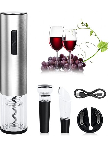 Electric Wine Opener Stainless Steel Electric Wine Bottle Opener Set Rechargeable Automatic Corkscrew Wine Bottle Opener with USB Charging Cable Suit for Home Use Gifts for Wine Lover - JSGHO5FI