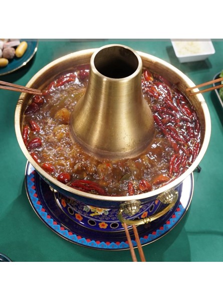 Copper Hot Pot Traditional Old-Style Hot Pot Hot Pot Large Capacity Electric And Carbon Dual Purpose,Detachable For Family Dinner Cooking Parties,Easy To Clean Color : Blue Size : 32cm - CHRP580F
