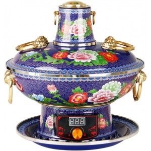 Copper Hot Pot Traditional Old-Style Hot Pot Hot Pot Large Capacity Electric And Carbon Dual Purpose,Detachable For Family Dinner Cooking Parties,Easy To Clean  Color : Blue  Size : 32cm  - CHRP580F