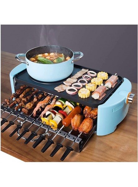 Portable Electric Grill Indoor Hot Pot Chafing Dish Electric Barbecue Grill Non-stick Baking Tray Skewers Large Capacity Household Multifunctional Color : Blue - JEOYBYFH