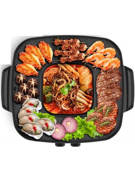 WEREW BBQ The Electric Korean Barbecue Hot Pot Maifan Stone Multi-Function and Hot Pot Tabletop Grill and Fondue Dual Pot 2100W [Energy Class A] - RVZLMTUR