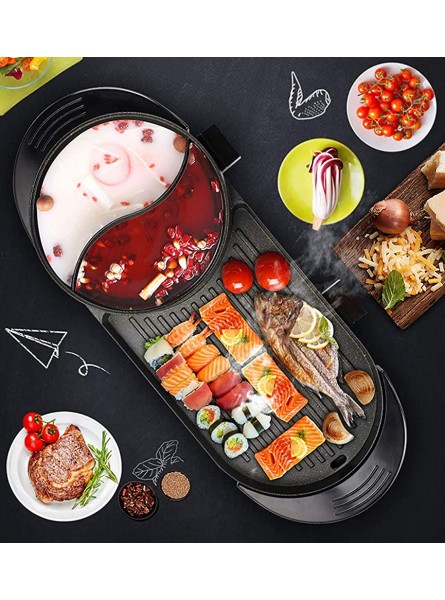 YUMUO 2 in 1 Electric Fondue Hot Pot BBQ Fondue Appliance,Portable Smoke-Free Electric Barbecue Stove,Capacity for 2-12 People,5 Heat Settings - DNNA6JYJ