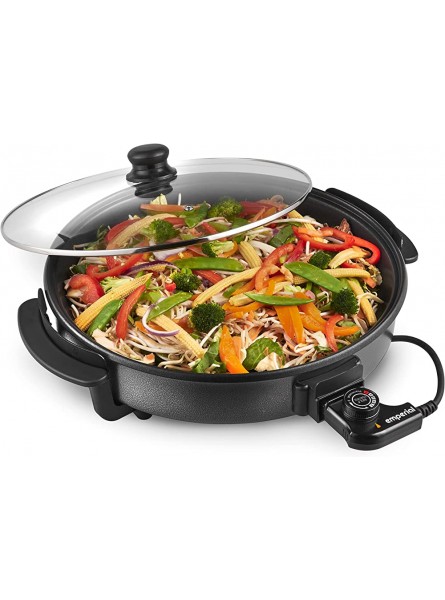 Emperial 38cm Multi Cooker Multi-Function Electric Frying Pan Cooker Non-Stick Surface with Vented Glass Lid Adjustable Temperature Control 1500W - ISNJJ875