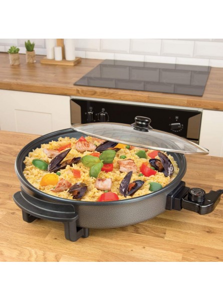 Quest 35500 40cm Multi-Function Electric Cooker Pan with Lid Adjustable Thermostatic Control Non-Stick Aluminium 40 x 40cm Surface Detachable Power Cable For Serving - KHNNSITH