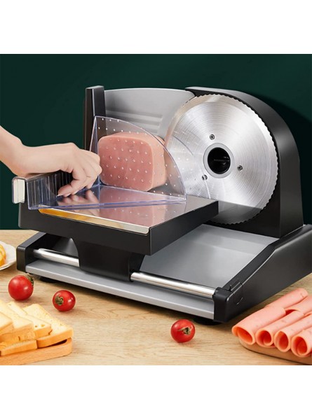 Subiaobd Electric Deli Food Slicer with Removable 19cm Blade and Food Carriage 0-15mm Adjustable Thickness Food Slicer Machine for Meat Cheese Bread 200W - TFES224G