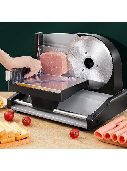 Subiaobd Electric Deli Food Slicer with Removable 19cm Blade and Food Carriage 0-15mm Adjustable Thickness Food Slicer Machine for Meat Cheese Bread 200W - TFES224G