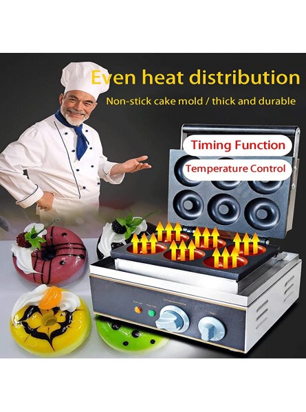 Commercial Donut Maker 1.55kw Electric 6 Doughnuts Machine Stainless Steel Double-Side Heating Donut Maker Machine for Bakery Dessert Shop Mall Restaurant - GZQU58FP
