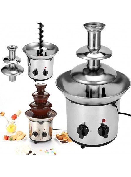 DZX Chocolate Fondue Fountain 3 Tiers Mini Electric Stainless Steel Choco Melts Dipping Warmer Machine 1.8kg 4LB Capacity for Chocolate Candy Butter Cheese - QHEVJBV2