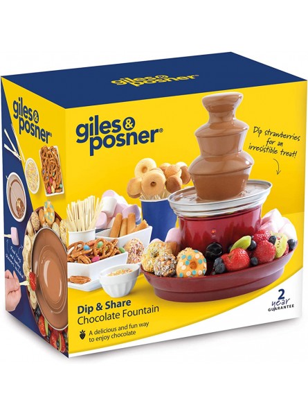 Giles & Posner EK3428G Electric Chocolate Fountain 3 Tier Cascading Design Dip & Share Table Top Machine 500 ml Capacity Includes Fruit Party Food Tray & 100 Bamboo Skewers 90 W Red - REYZGT0T