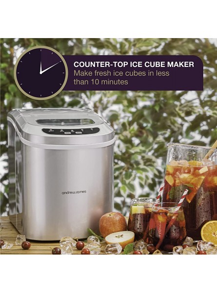 Andrew James Ice Maker Machine | Compact Portable Countertop Ice Cube Maker with 2.2L Tank | Ice Cubes in Under 10 Mins no Plumbing Required | Self Cleaning | Includes Scoop & Removable Basket Silver - HXEAARVN