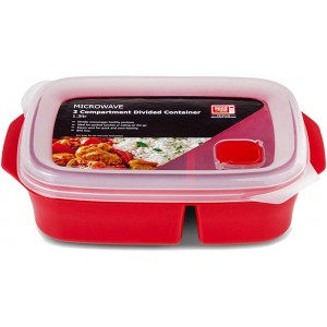 Good 2 Heat Plus 4305 Microwave 2 Compartment Divided Container 1.3ltr Plastic Red - HPPTS20M