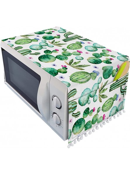 Microwave Oven Top Cover Dustproof Linen Machine Protector Decorative Kitchen Appliance Cover with Side Storage Pockets 11.8x35.4inches Cactus - HZIRNGXT