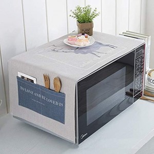 Printed Elk Microwave Oven Dust Cover with Storage Bags Cotton and Linen Craft Home Kitchen Tools Anti-Oil Protector AQ164 D - BZGGX1IN