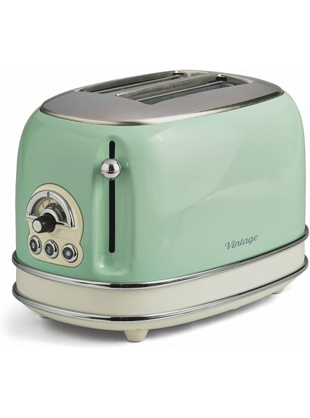 Ariete 0155 14 Retro Style 2 Slice Toaster 6 Browning Levels and Removable Crumb Tray Vintage Design Green - QAXH1DKY