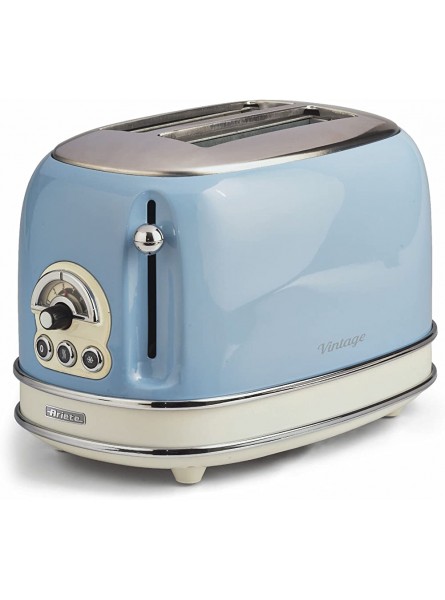 Ariete 0155 15 Retro Style 2 Slice Toaster 6 Browning Levels and Removable Crumb Tray Vintage Design Stainless Steel Blue - BQFA9HMG