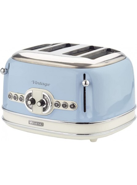 Ariete 0156 05 Retro Style 4 Toaster with 2 Slice Control 6 Browning Levels & Removable Crumb Tray Vintage Design Stainless Steel Blue - QXBKA0VB