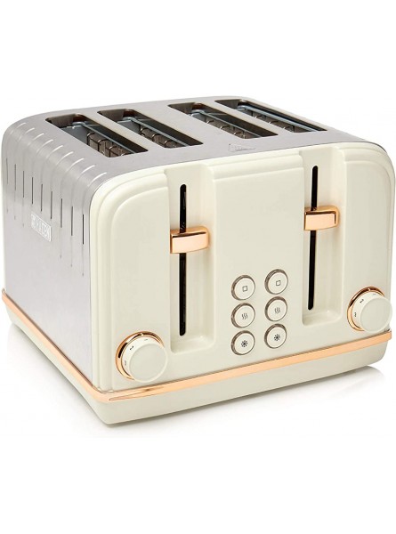 Haden Salcombe Toaster Electric Stainless-Steel Toaster with Reheat and Defrost Functions Four Slice 1900-2300W Cream & Copper CE05 - EOGG9REB