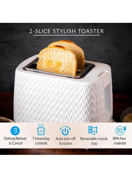 Innoteck Kitchen Pro 2 Slice Toaster White Stylish Textured Body and Stainless-Steel Mechanism 7 browning controls Including Defrost Reheat & Cancel Functions Making the Toast Quickly & Evenly - YWUAFJIS