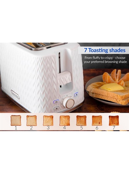 Innoteck Kitchen Pro 2 Slice Toaster White Stylish Textured Body and Stainless-Steel Mechanism 7 browning controls Including Defrost Reheat & Cancel Functions Making the Toast Quickly & Evenly - YWUAFJIS
