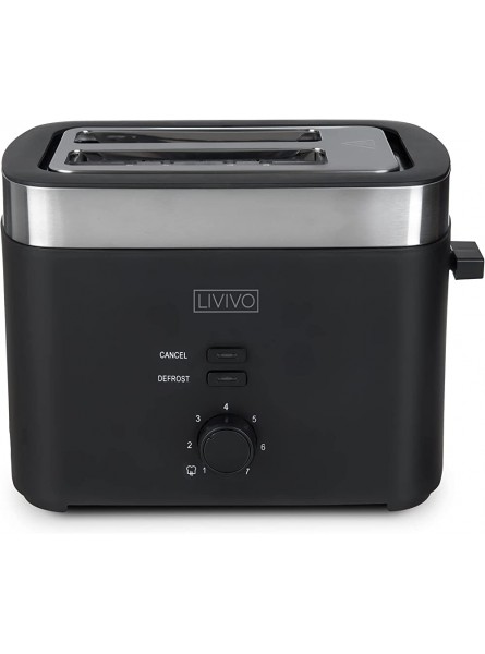 LIVIVO Sirius 2 Slice Toaster Glossy With Silver Chrome Finish & Wide Slots 7 Browning Bread Toast Settings Reheat Defrost & Cancel Functions – Detachable Slide On Crumb Tray 930w Black - NILO63QJ