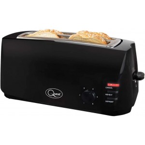 Quest 35069 Extra Wide 4 Slice Long Slot Toaster Variable Browning Control Reheat and Defrost Anti-Jam Function Crumb Tray and Cord Storage - OWHLTE19