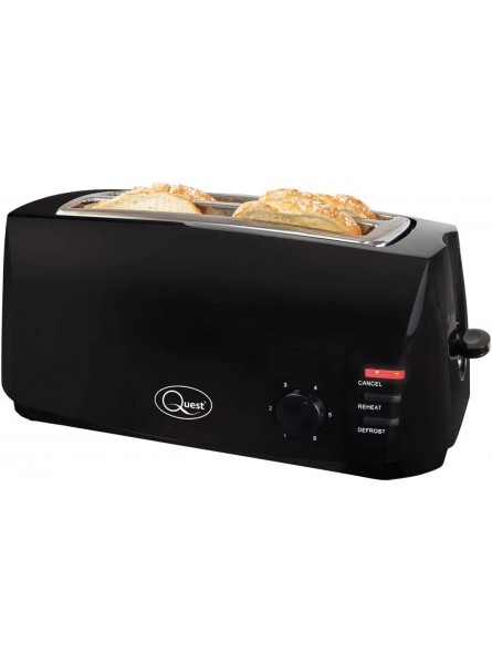 Quest 35069 Extra Wide 4 Slice Long Slot Toaster Variable Browning Control Reheat and Defrost Anti-Jam Function Crumb Tray and Cord Storage - OWHLTE19