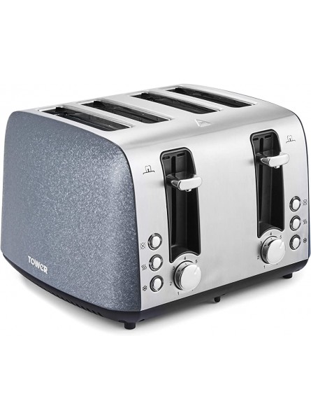 Tower T20053BLU 4 Slice Toaster Ice Diamond Collection with Reflective Diamond Effect Defrost Reheat Cancel Functions 1800 W Steel Blue - YNHZGM7G