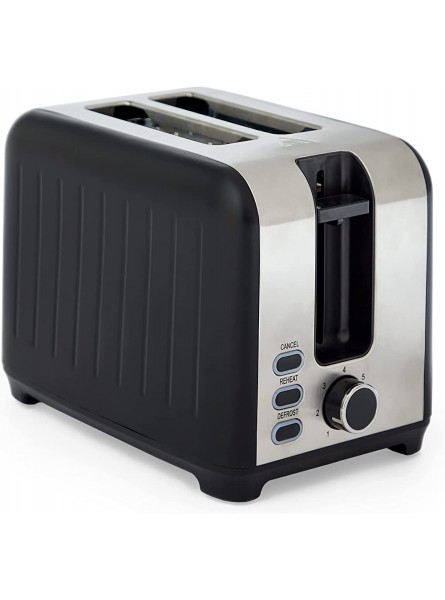 VonShef 2 Slice Toaster Powerful 930W Toaster High Lift & 35mm Wide Slot 7 Browning Controls Reheat & Defrost Anti-Jam Function Crumb Tray and Cord Storage Black & Silver - OJOF98QM