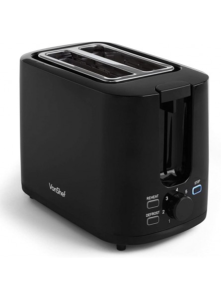 VonShef Black Toaster Compact 2 Slice Toaster with Browning Control Defrost & Reheat Function Removable Crumb Tray Cord Storage & Non-Slip Feet- Portable & Easy to Use with 7 Toasting Levels- 900W - KAOT0JX8