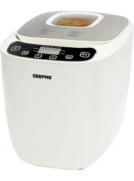 Geepas Automatic Bread Maker 550W | Gluten Free Digital Bread Maker Machine Homebake 1.5LB 12 Preset Functions Fastbake | 2 Loaf Sizes & 3 Crust Control | 13 Hours Delay Non-Stick Bread Pan White - CHUNEO9J