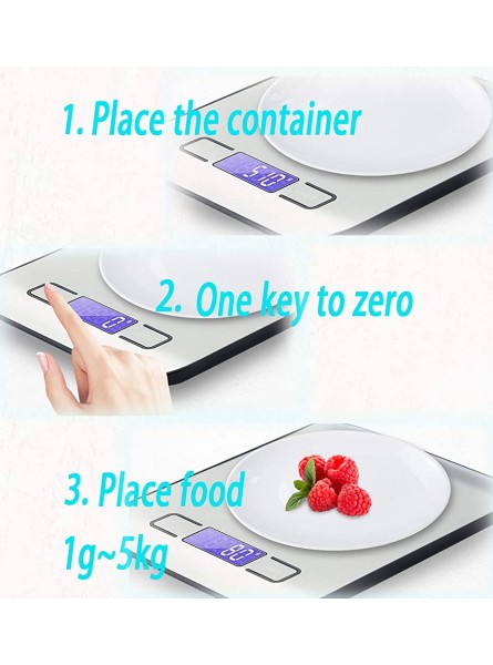 11lb 5kg Kitchen Scales Digital Ultra Thin Food Cooking Baking Scale,1g 0.1oz Precise Graduation,5 Units Tare Function Touch Button Backlit LCD，High Precision Silver. - EZNT3K2I