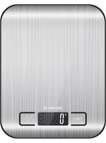 ACCUWEIGHT 211 Kitchen Scale Digital Cooking Scale with Backlit LCD Display Stainless Steel Multifunctional Scale Measures in Grams Food Scale for Baking Tare Function 5kg 11lb - YDWJYSG8