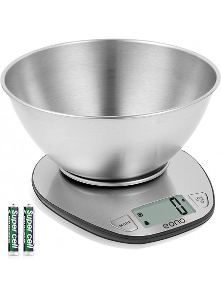 Brand Eono Electronic Kitchen Scale Premium Large Display Backing Scale Wet and Dry Food Weighing Scale with Stainless Steel Mixing Bowl 5kg - GTPMBKGX