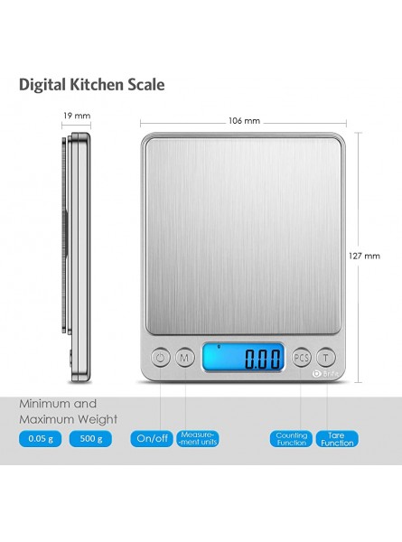 Criacr Pocket Scale 500g High-Precision Kitchen Scale with 100g Calibration Weight Stainless Steel Mini Kitchen Scale with Backlit 0.01g Precise 2 Trays Tare and PCS Function Batteries Included - KFKQB6U6