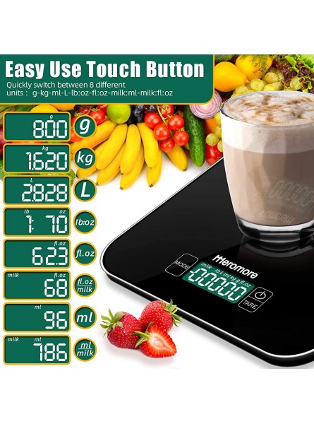 Digital Kitchen Food Scales 15kg 33lb Meromore Food Scale with Tempered Glass Electronic Weighing Scales with Backlit LCD Display for Home and Kitchen - SUYO7DQJ