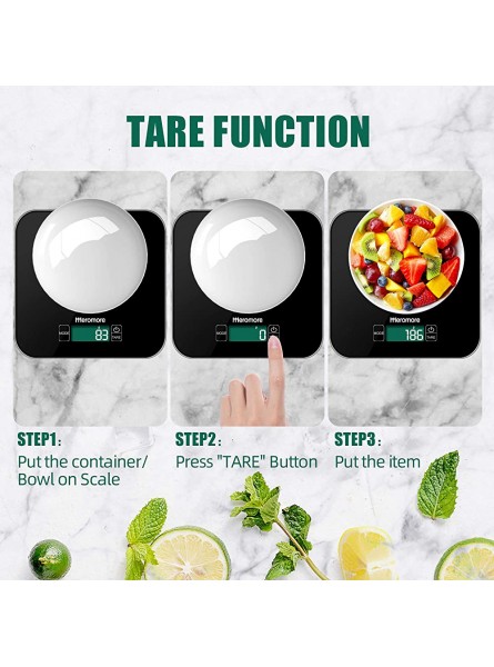 Digital Kitchen Food Scales 15kg 33lb Meromore Food Scale with Tempered Glass Electronic Weighing Scales with Backlit LCD Display for Home and Kitchen - SUYO7DQJ