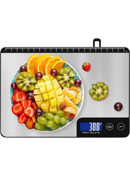 Kitchen Scale [New Version] [15kg 1g] Diyife Food Scale Electronic Cooking Scale Digital Scale with Scale Ruler LCD Display Stainless Steel Panel Weighing Scale for Food BakingBattery Included - UITB8M6A